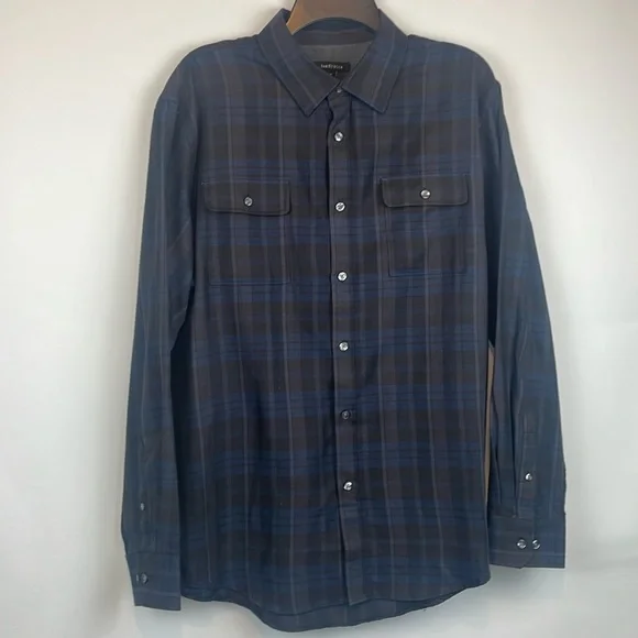 Van Heusen Men's Casual Button Down Shirt - Black and Blue Plaid - Picture 1 of 3